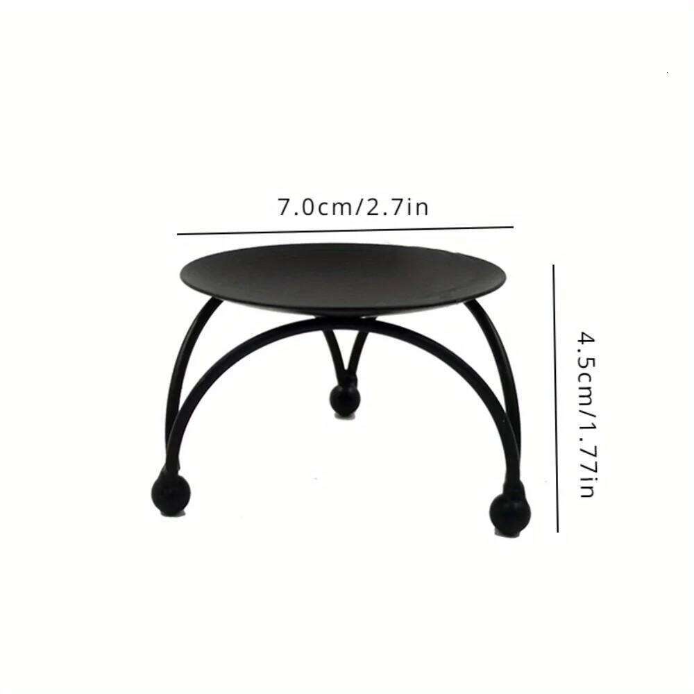 1PC Gift Home Decoration Wedding Ornament Black Gold Candle Holder Wrought Iron Craft Candelabra Round Plate Candlestick Y260131