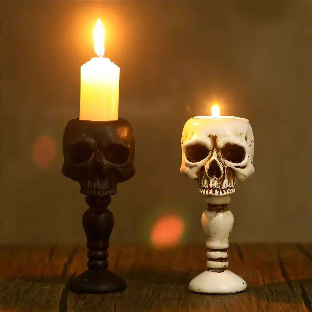 1Piece Skull Candle Holder Resin Ghost Head Candlestick Halloween Christmas Party Bar Decoration Art Crafts for Home Decor Y260131