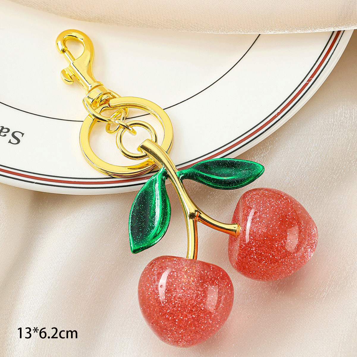 Free shipping Hot selling fashion trend cherry key chain Retro Glittery multi-color cherry bag charm