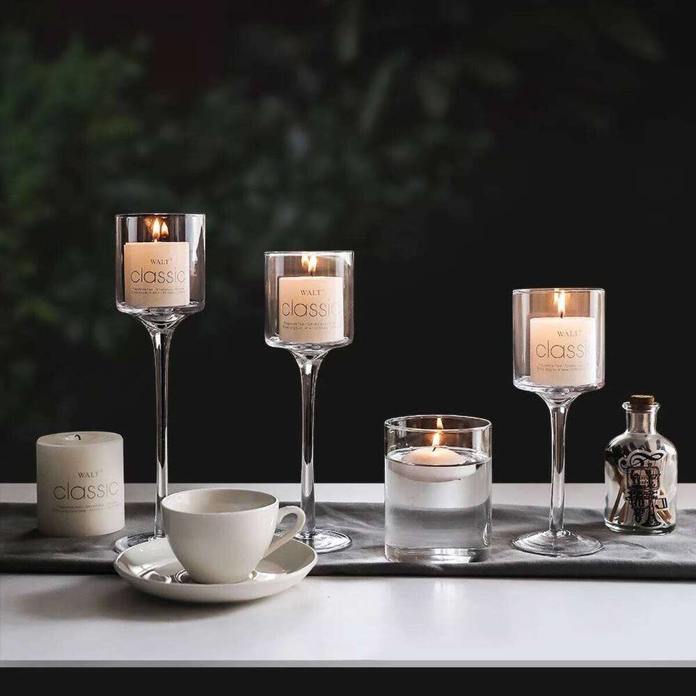 3PCS/SET Long Clear Glass Candle Stick Holder Table Decor Transparent Candelabra for Home Party Decorative Accessories Y260131