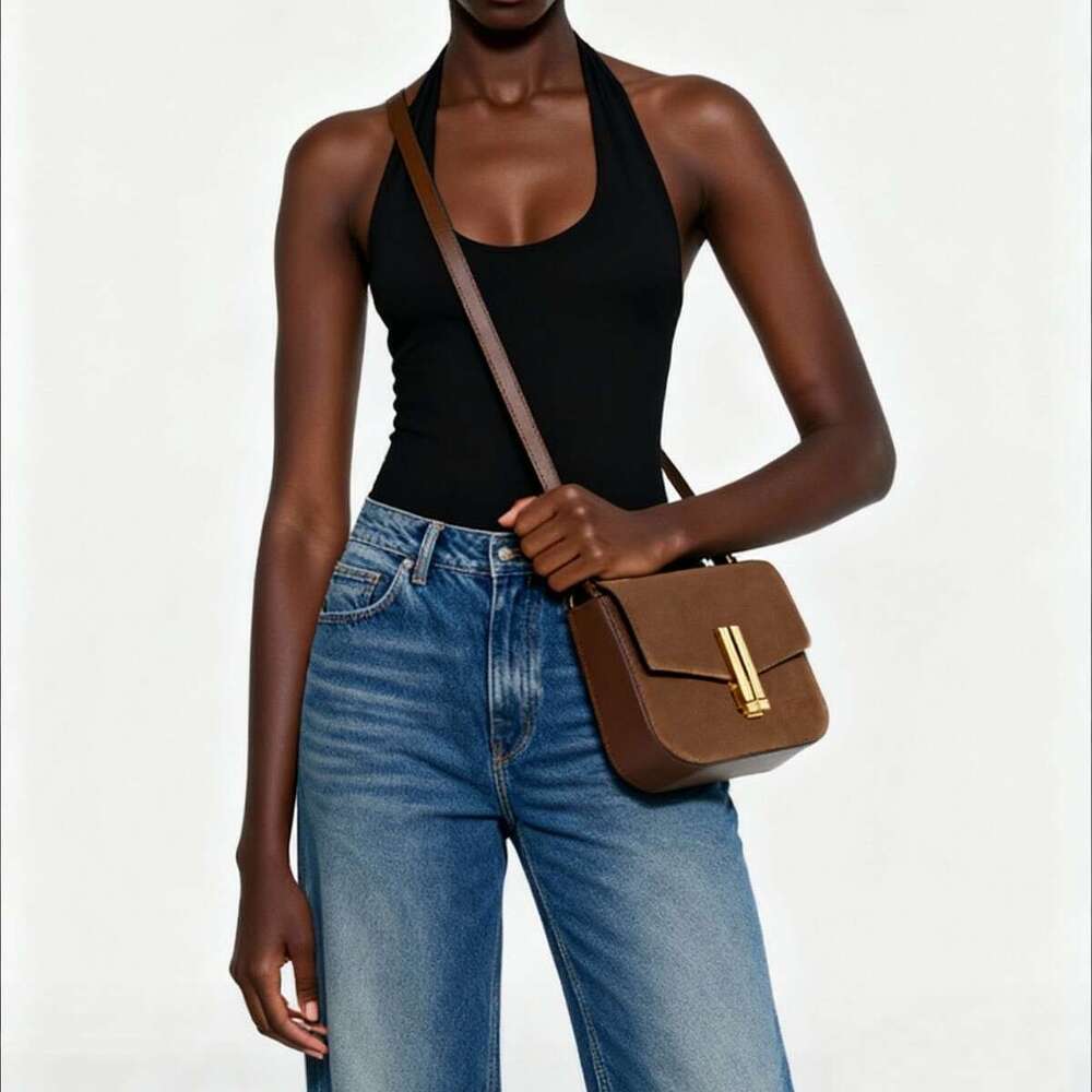 Cross Border Tofu British Niche Design Small Square Vintage Suede Single Shoulder Crossbody Bag JINXIANGGUO