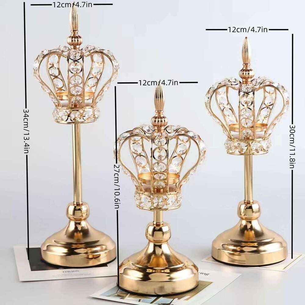 Golden Crystal Votive Holder Crown Shape Tealight Candle Holders, Vintage Candlestick for able Centerpiece Wedding Gift Y260131