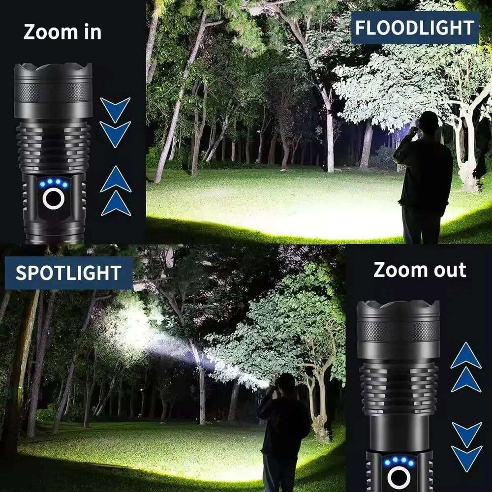 Powerful LED Flashlight USB Rechargeable Hand Light Telescopic Zoom Torch Lamp Outdoor Camping Fishing Lantern H260131