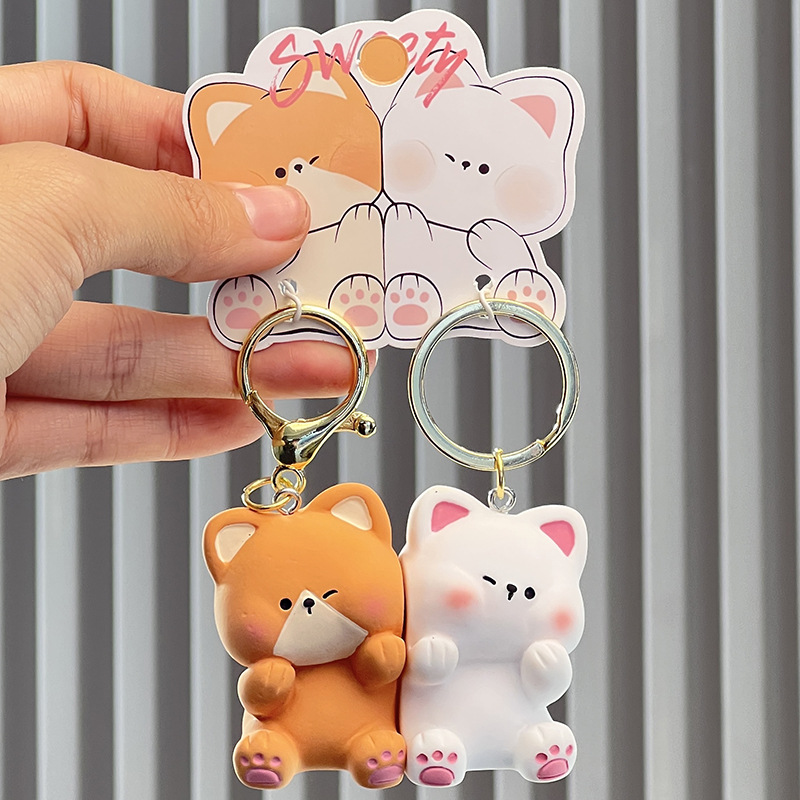 Free shipping Cute Puppy kitten couple backpack pendant trendy and exquisite cartoon key chain bag charm