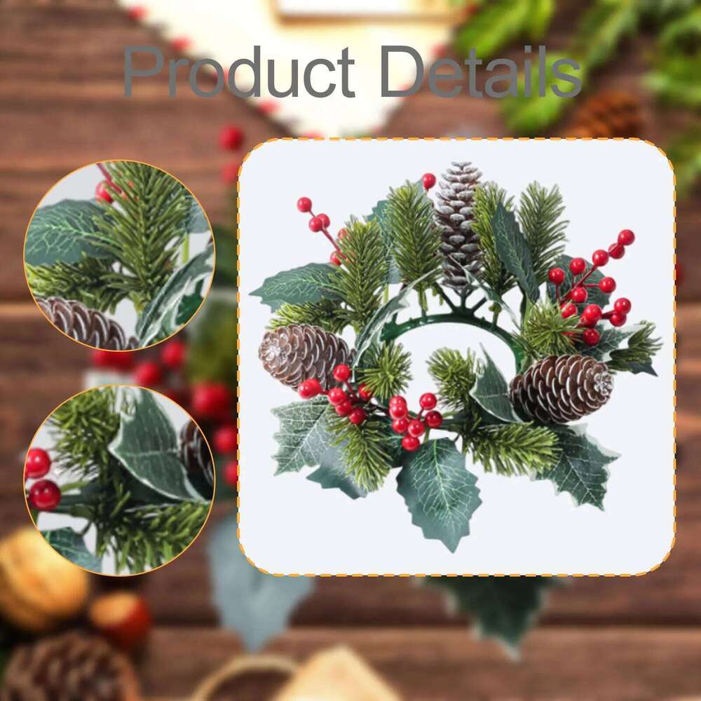 Christmas Candle Ring Pine Needle Garland Candlestick Holder Xmas Wreath Ornament for Festival Home Dining Table Decor Y260131