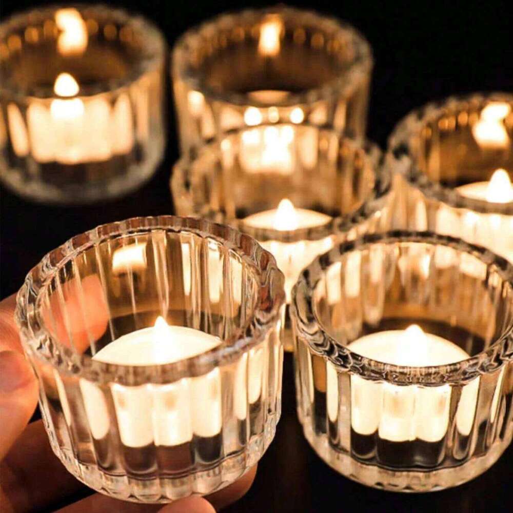 2Pcs Glass Tealight Candle Holder Small Clear Mini Candlestick Table Centerpiece Home Decorations For Wedding Festival Birthday Y260131