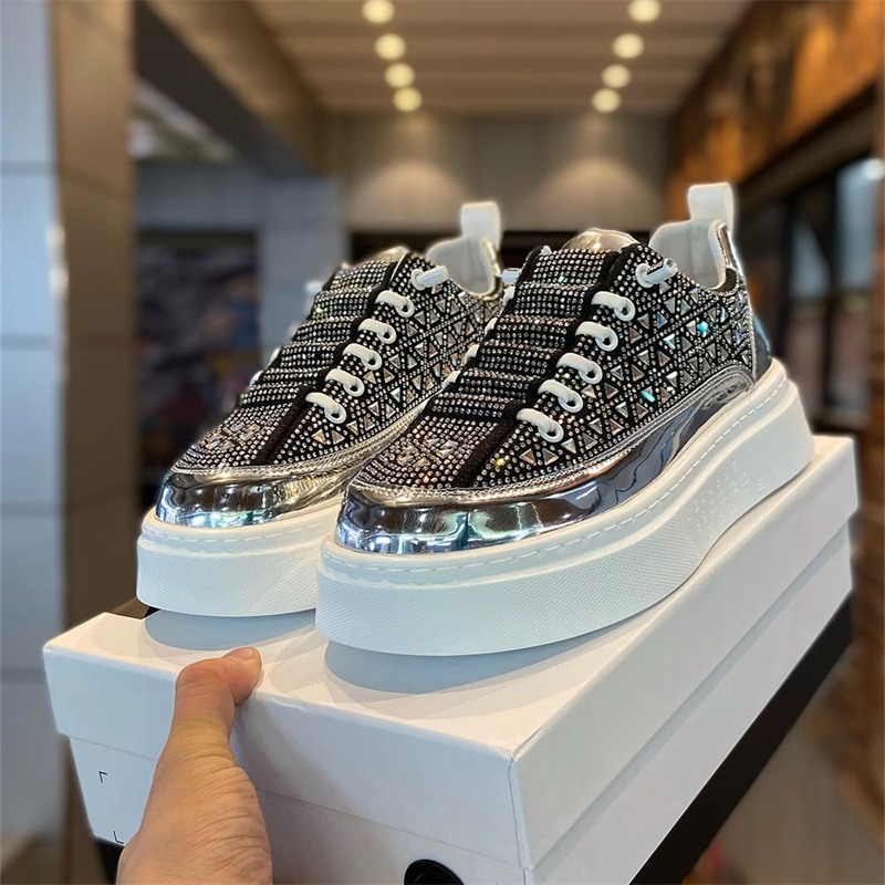 Free Shipping 2026 Men/Women Casual Platform Sneakers Rhinestone & Stud Embellished Chunky Sole Party Shoes