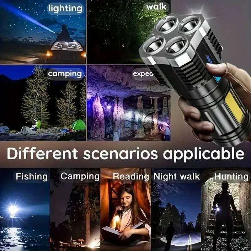 Hand Lantern Lighting Mode Portable High Power Rechargeable Durable LED Flashlights Camping Torch With 4 Lamp Beads Side Light H260131