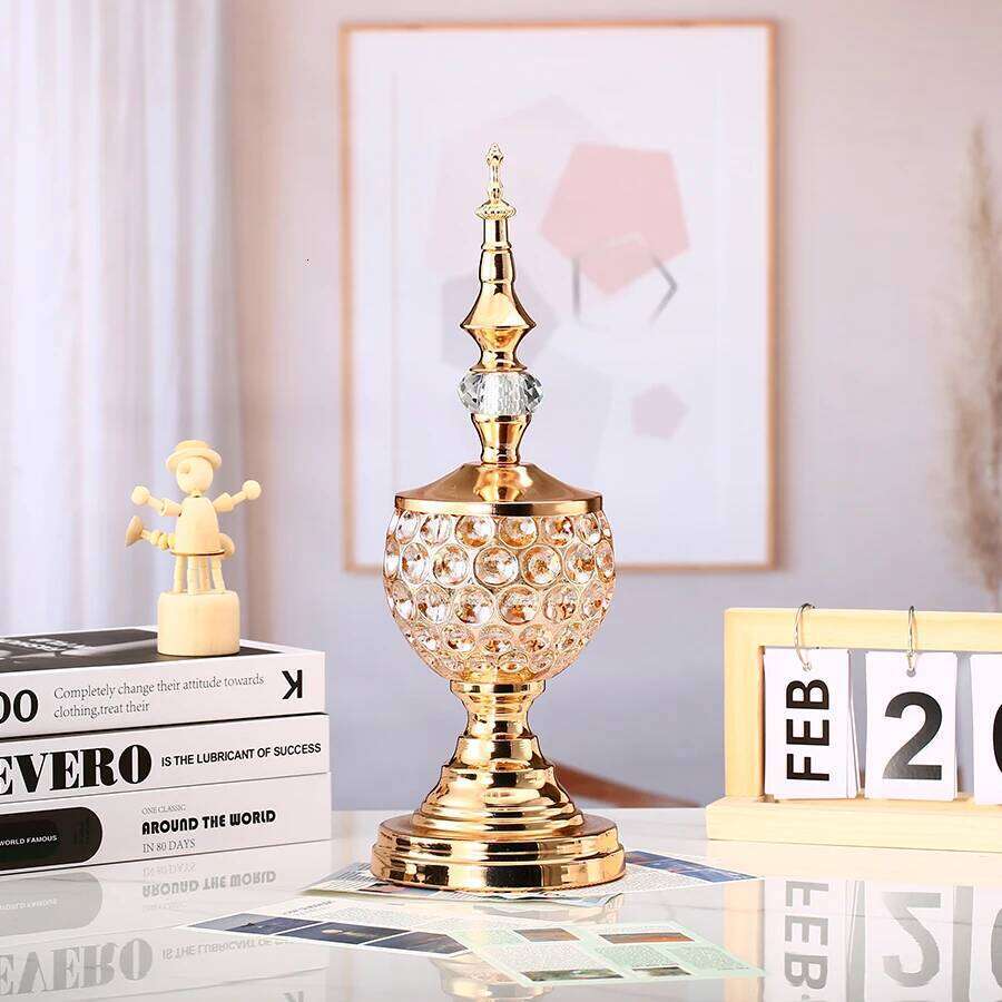 1pc Crystal Golden Candle Holder Candlestick Home For Dining Table Decor Weddeing Ramadan Incense burner Y260131