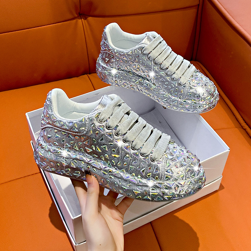 luxury Shoes 2026 Women's Full Rhinestone Platform Sneakers Sparkly Crystal Embellished Chunky Sole Party Casual Shoes