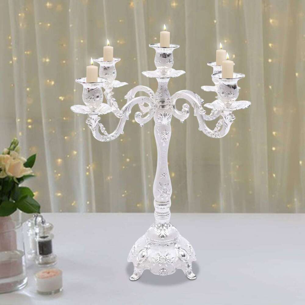 5-Arm Candelabra for Home Decor, Elegant Aluminum Alloy Chandelier, Antique Silver Finish, Indoor/Outdoor Ceiling Light Fixture Y260131