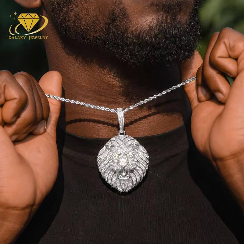 New 3D Animal Pendant Pass Diamond Tester 925 Sterling Silver Iced Out GRA Vvs Moissanite Classic Roaring Lion Pendant