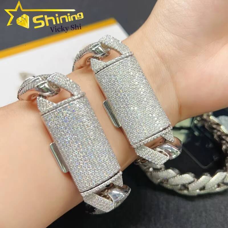 Top Quality Iced Out Hip Hop Cuban Chain 925 Sterling Silver 20mm Big Size Miami Mossanite Cuban Link Chain Bracelet
