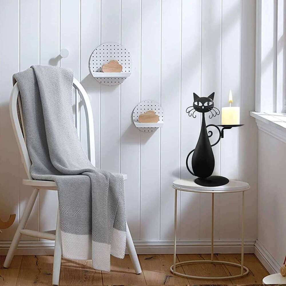 Candlestick Retro Rural Farmhouse Metal Cat Candle Holders Home Decoration Y260131