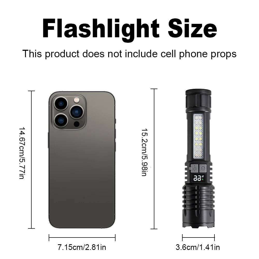 High Power LED Powerful USB C Rechargeable COB Flashlight With Side Light Torch For Outdoor Waterproof Camping Hiking H260131