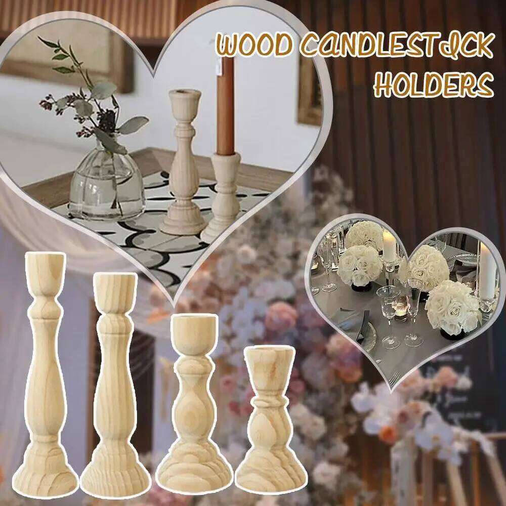Wooden Candlesticks Unfinished Wood Holder Pillar Taper Candle Stands for Wedding Party Birthday Home Table Decoration Y260131