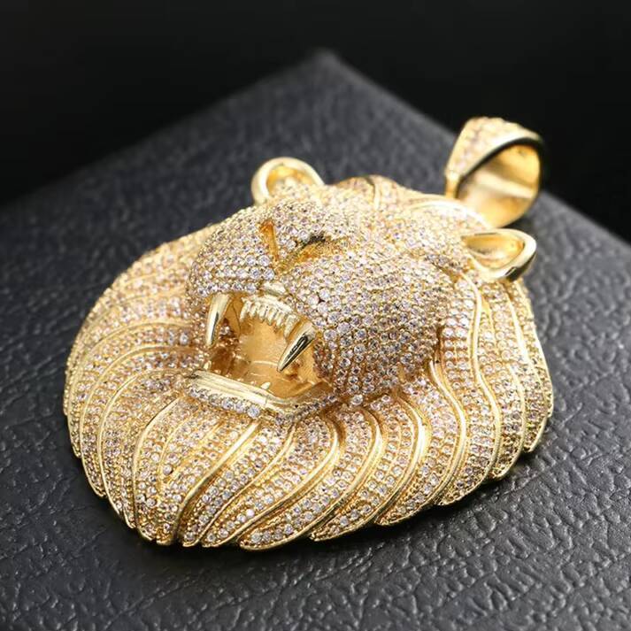Lion Hip Hop Pendant for Necklace Made With Round Brilliant Cut Lab Grown Diamonds Studded in 10kt Solid Gold