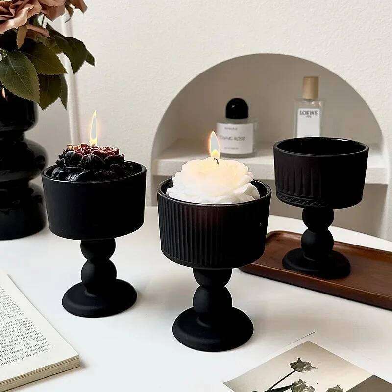 Vintage Atmospheric Holder - Black Frosted Candle Base, Decorative Accent, Photography Prop & Christmas Holiday Decor Y260131