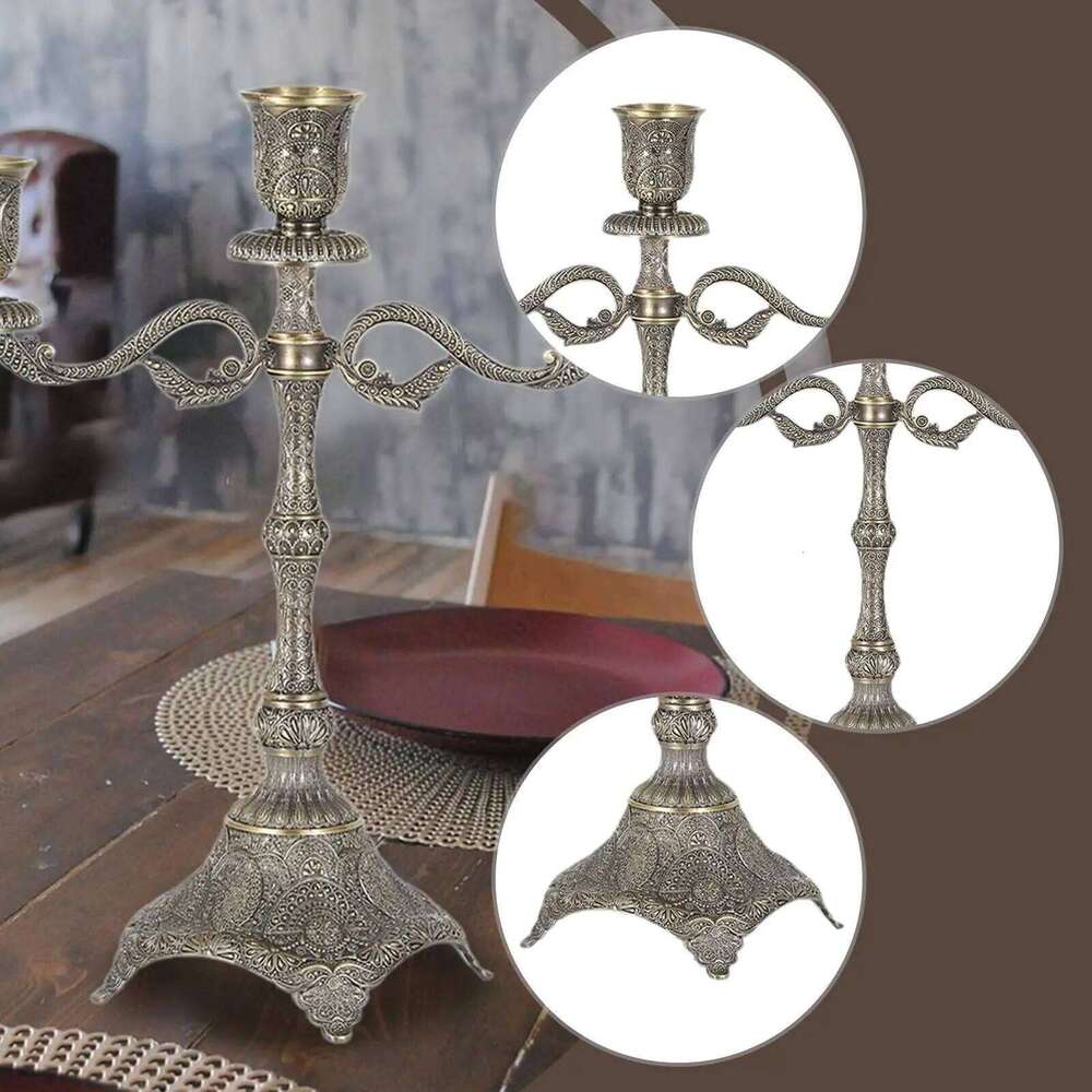 Tapered Candle Holder Centerpiece Zinc Alloy Ornament Candelabra Church Candelabrum for Dinner Fireplace Party Kitchen Mantel Y260131