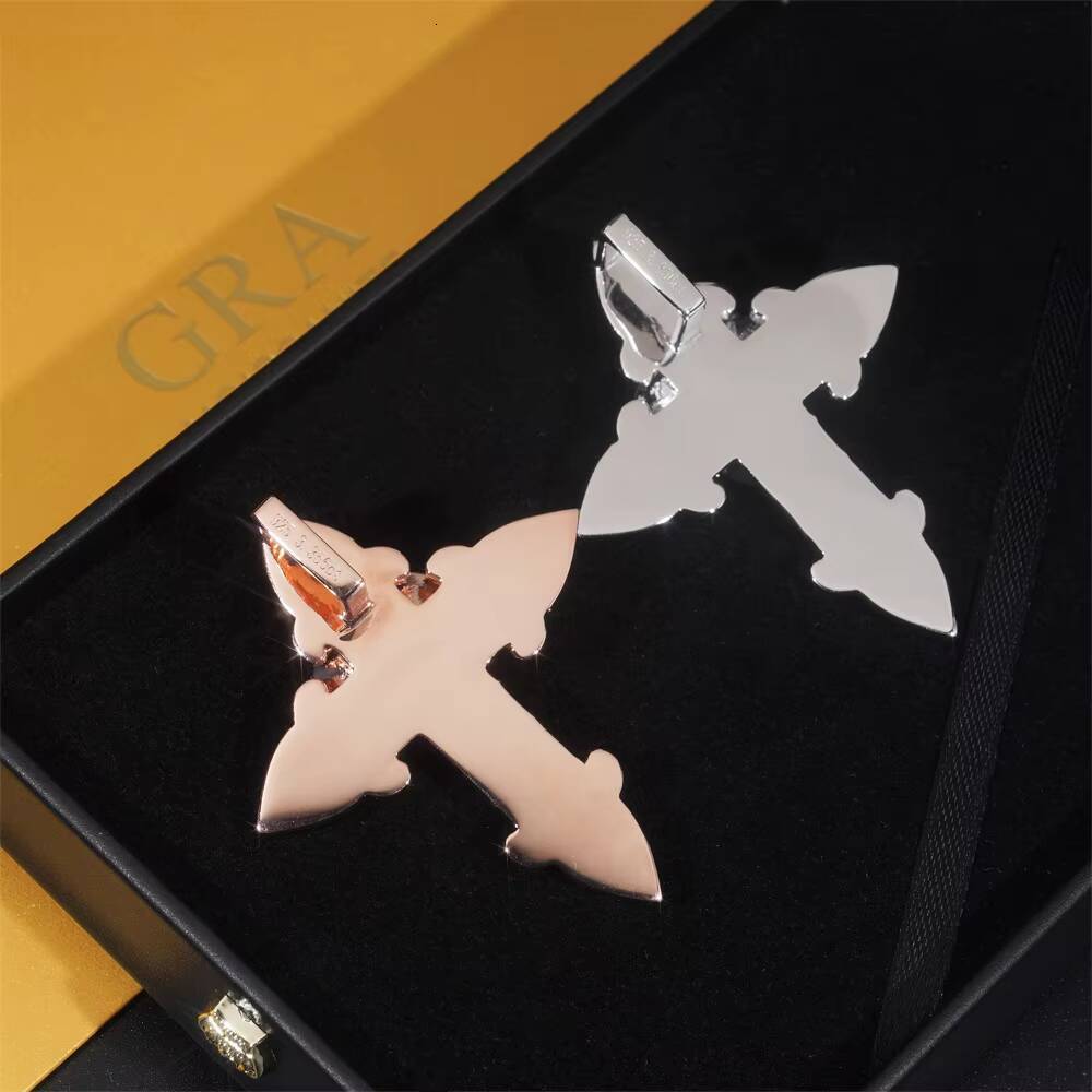 Fine Jewelry Pass Diamond Tester Rose Cross Charm Iced Out 925 Sterling Silver VVS Moissanite Cross Diamond Pendant