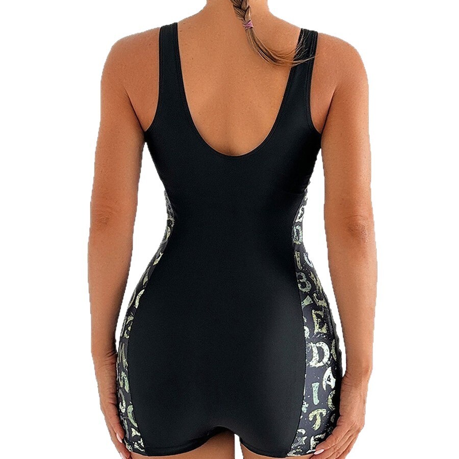 New One-Piece Swimsuit Patchwork Conservative Womens Swimwear Sports Competitive Swimsuit Bikini