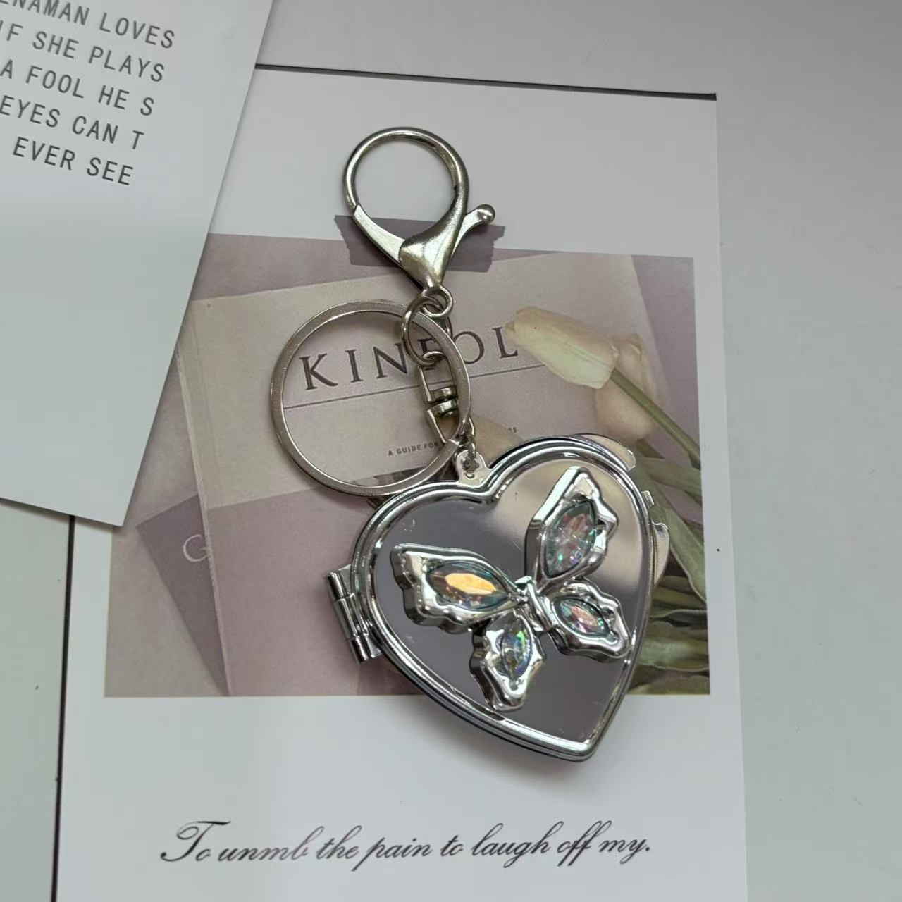 Free shipping Hot selling exquisite design silver bow love mirror keychain Y2K bag pendant practical fashion bagcharm