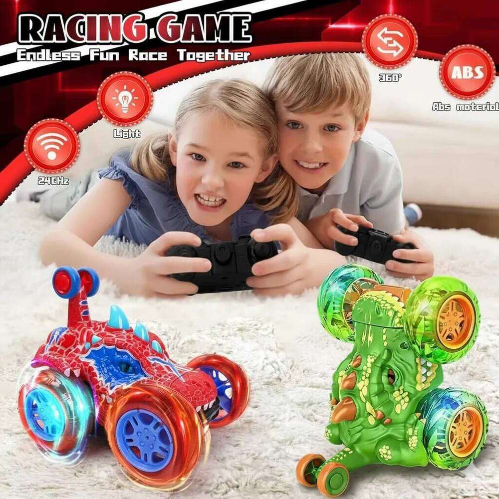 Dinosaur Stunt Car, 2.4GHz Wireless Remote Control, Bright Flashing Lights, Fun Racing Game Y260131