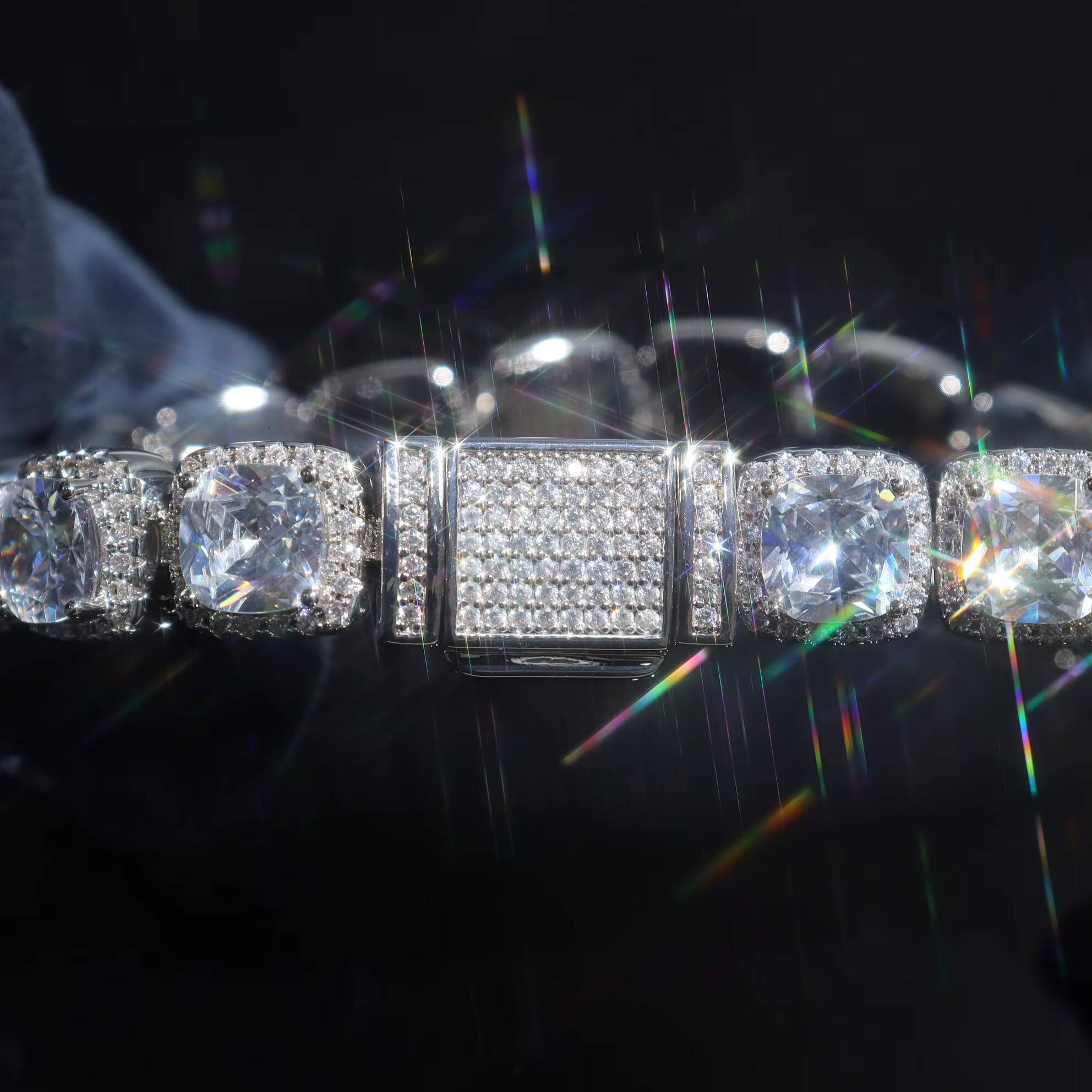 Hip Hop Trendy Jewelry 12mm Iced Out Moissanite Diamond Halo Sugar Bracelet S925 Silver Tennis Chain Bracelet Bangle for Men