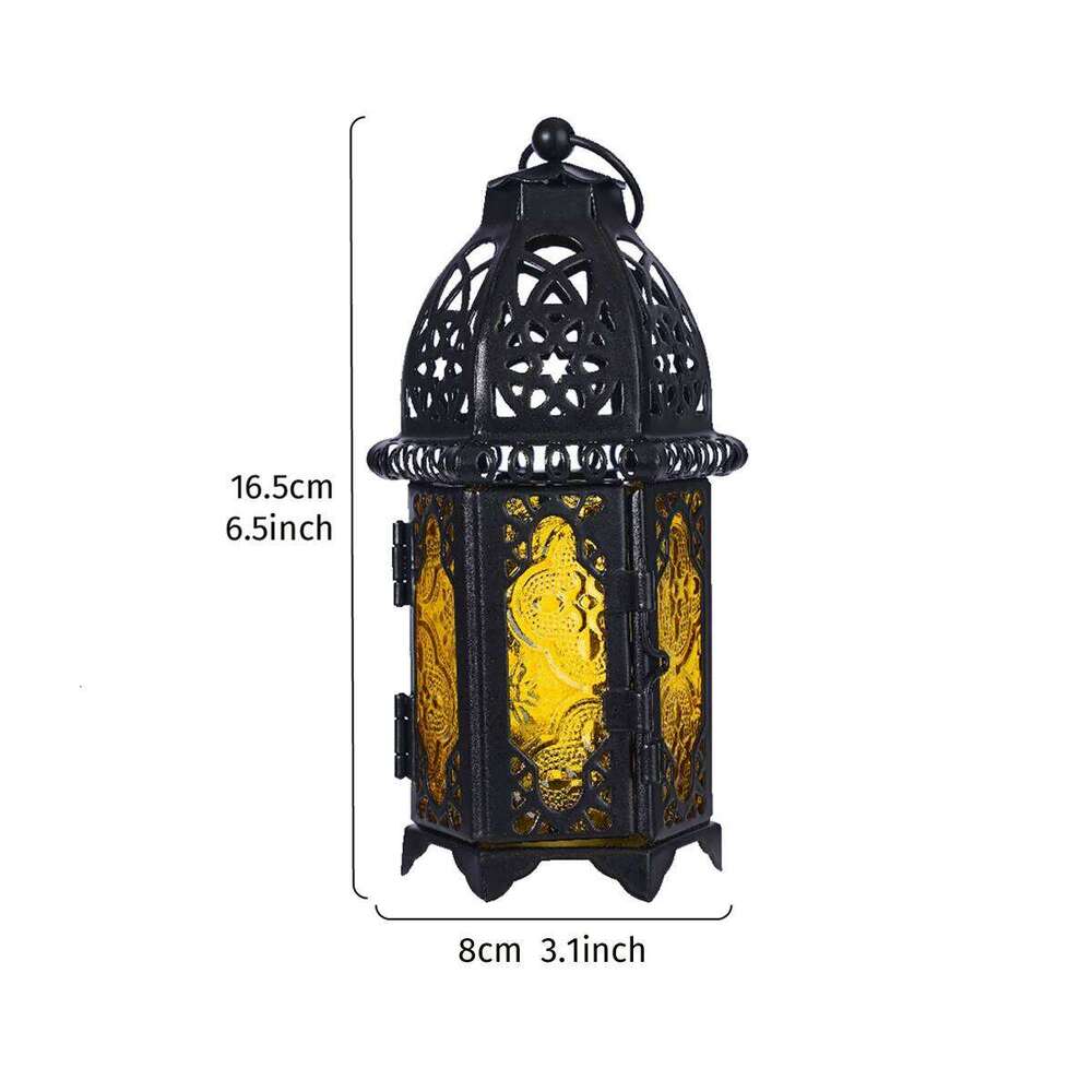1PC, European retro ironwork hollowed-out Moroccan decorative glass candlestick, suitable for home and restaurant Y260131