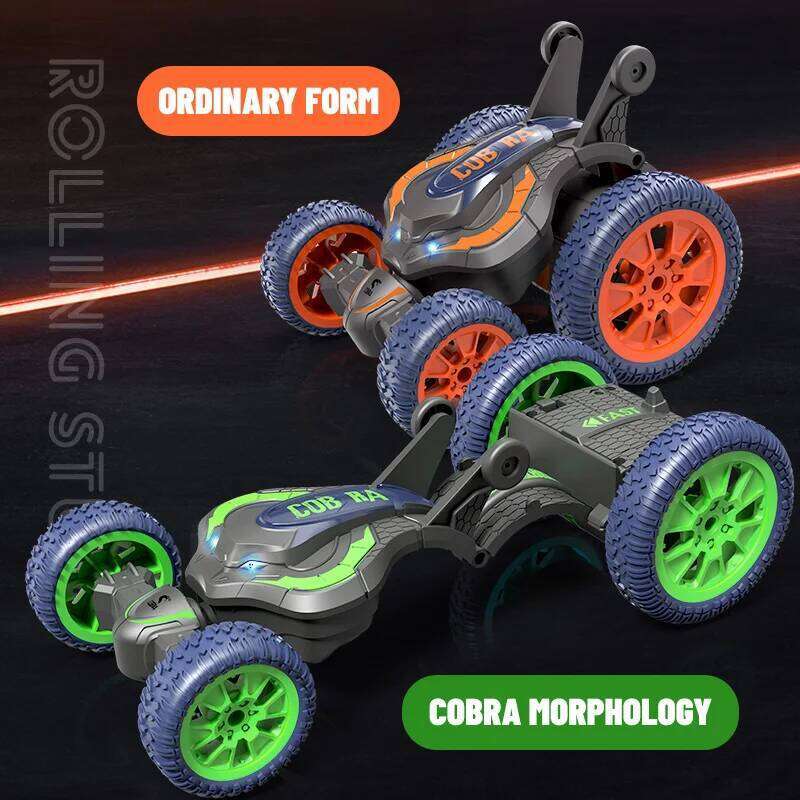 Foldable Stunt RC Car with LED Lights Remote Control Snake 3D Flip Roll 2.4G Double-Sided Driving Toys for Kids Boy's Gift Y260131
