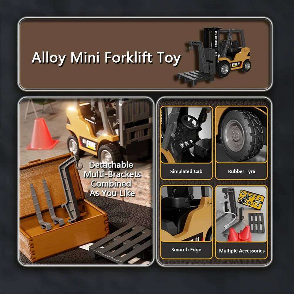 1:64 RC Truck 2.4G Mini Alloy Forklift with Music Construction Engineering Vehicle Desktop Model Toy Kid Christmas Gift Y260131