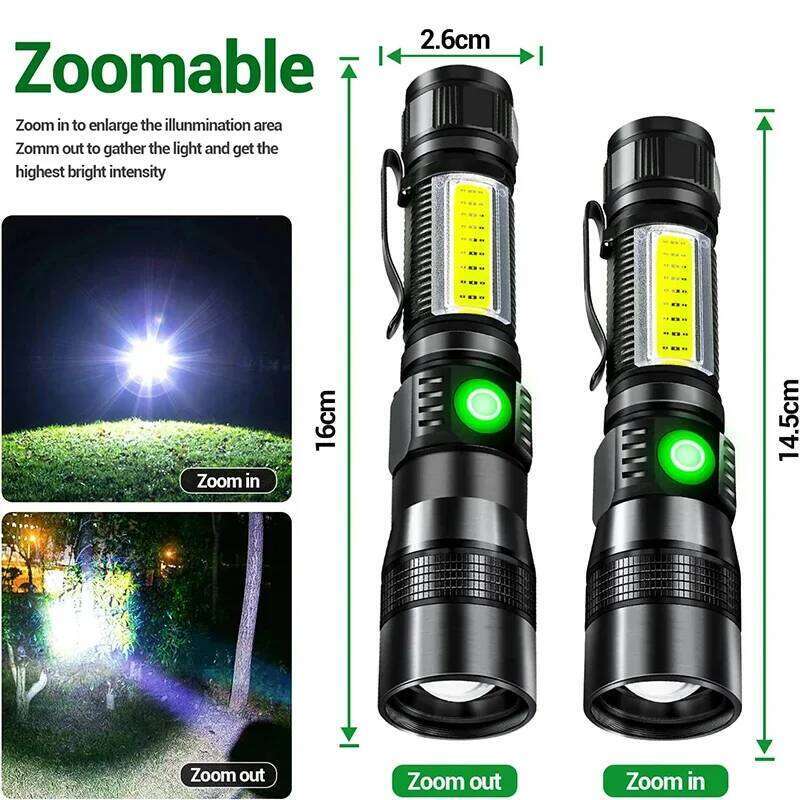 Super Bright LED Zoom Flashlight With 365nm UV USB Rechargeable Outdoor Tactical Flashlights Use 18650 Battery Emergency Torch H260131