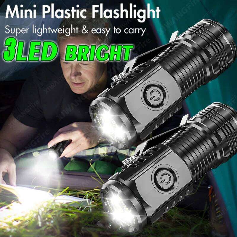Pocket 3 LED Portable Flashlight Super Bright Torch Waterproof Mini Light with Cap Clip for Outdoor Hiking Camping Working Lamp H260131