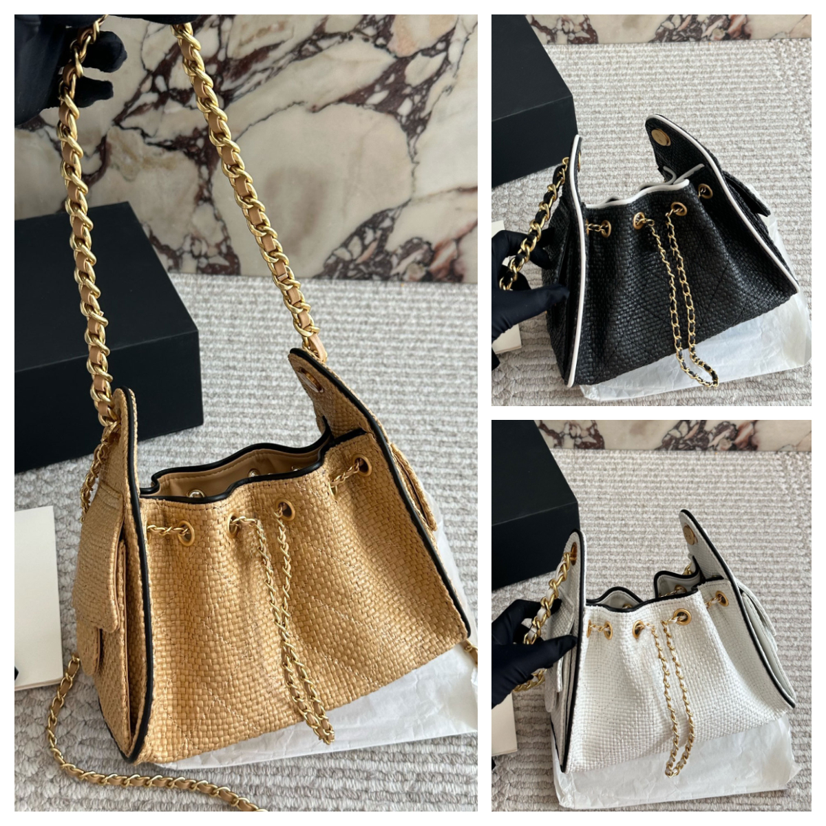 25C Mini Straw Bucket Bag Designer Bag 25C Hobo Shoulder Bag Underarm Bag 2026 Summer Woven Tote Weekend Getaway Braided Crossbody Bag Drawstring Pouch