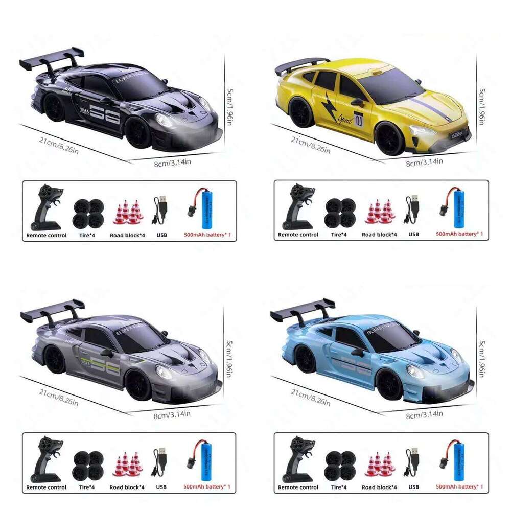 1/24 2.4G 4WD High Speed RC Drift Vehicle With Led Light Racing Mode Remote Control Car Boys Toy Replaceable Tire Y260131