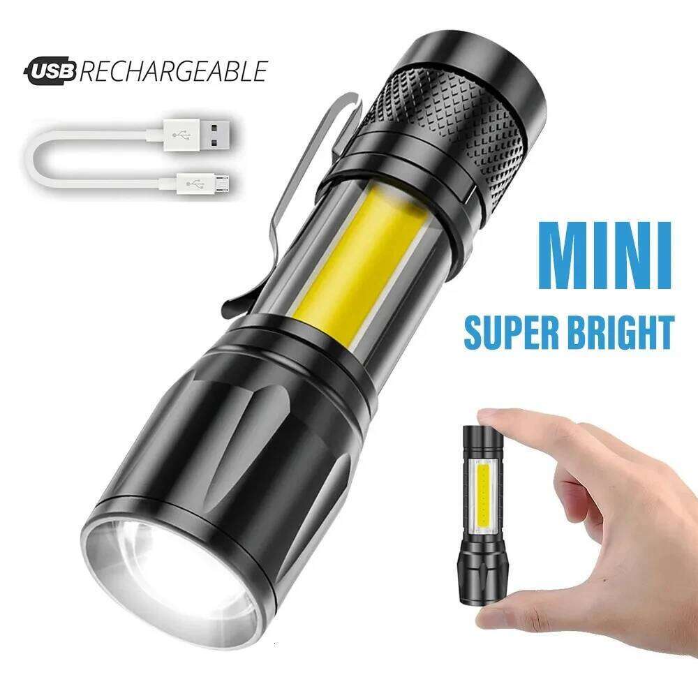 Portable Zoomable LED Flashlight Usb Rechargeable Mini Torch Lantern Emergency Outdoor Camping Flashlights Flash Cob Light H260131