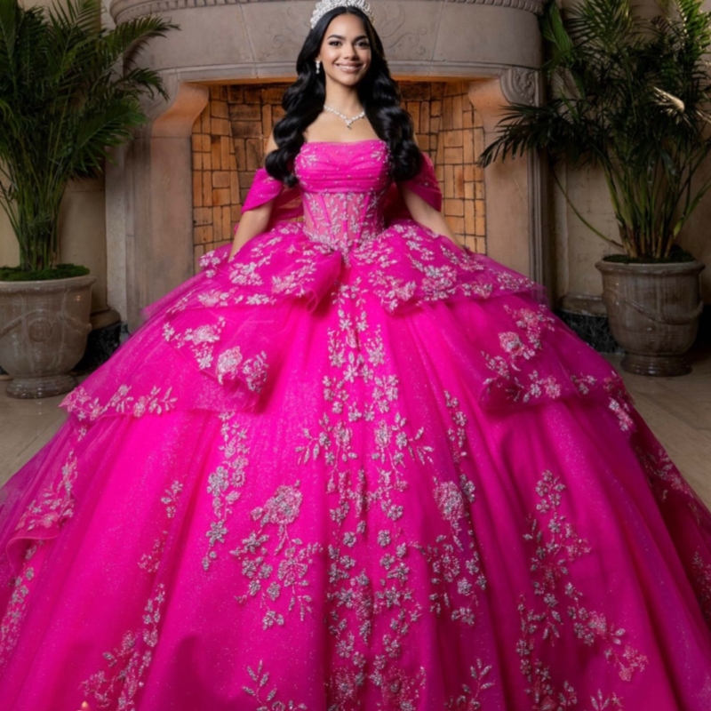 Rose Red Shiny Quinceanera Dresses Ball Gown Off The Shoulder Sequin Applique Lace Beads Bow Tull Corset Party Birthday Sweet 16 Dress vestidos 15 Ano
