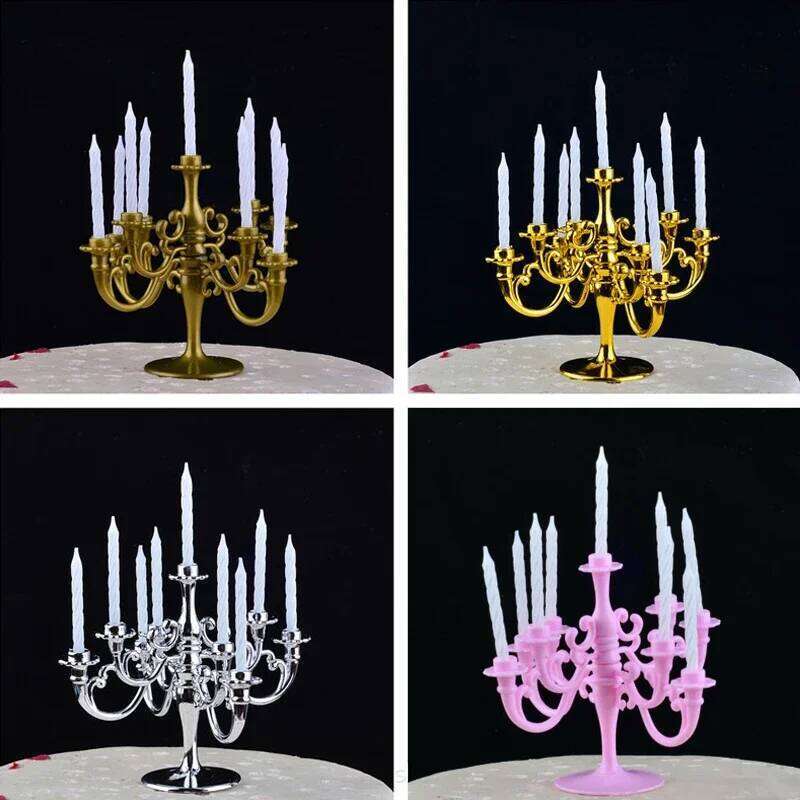 4COLORS 1Set Candles and Candlestick Birthday Party Cake Candle Holders Toppers Decor Y260131