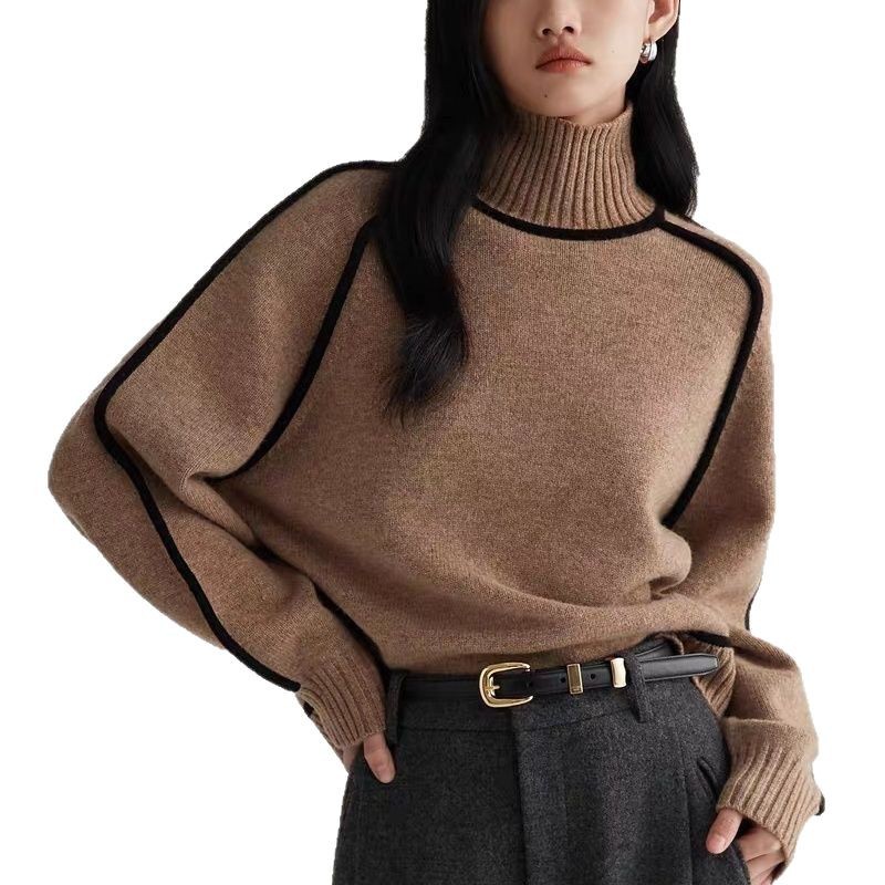 Turtleneck Sweater Autumn Winter New Women's Loose Patchwork Knitted Sweaters pullover Female Soft Warm Thick Casual Top