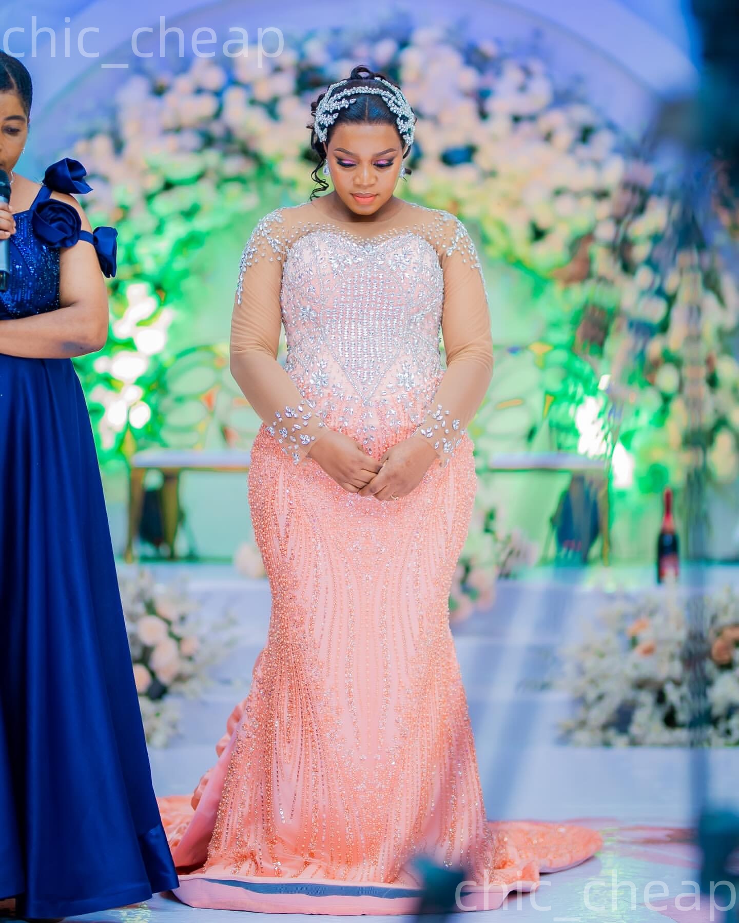 Aso Ebi Pink Mermaid Prom Dresses 2026 Beaded Crystals Full Sleeves Sequined Evening Formal Party Second Birthday Engagement Gowns Dress For Special O