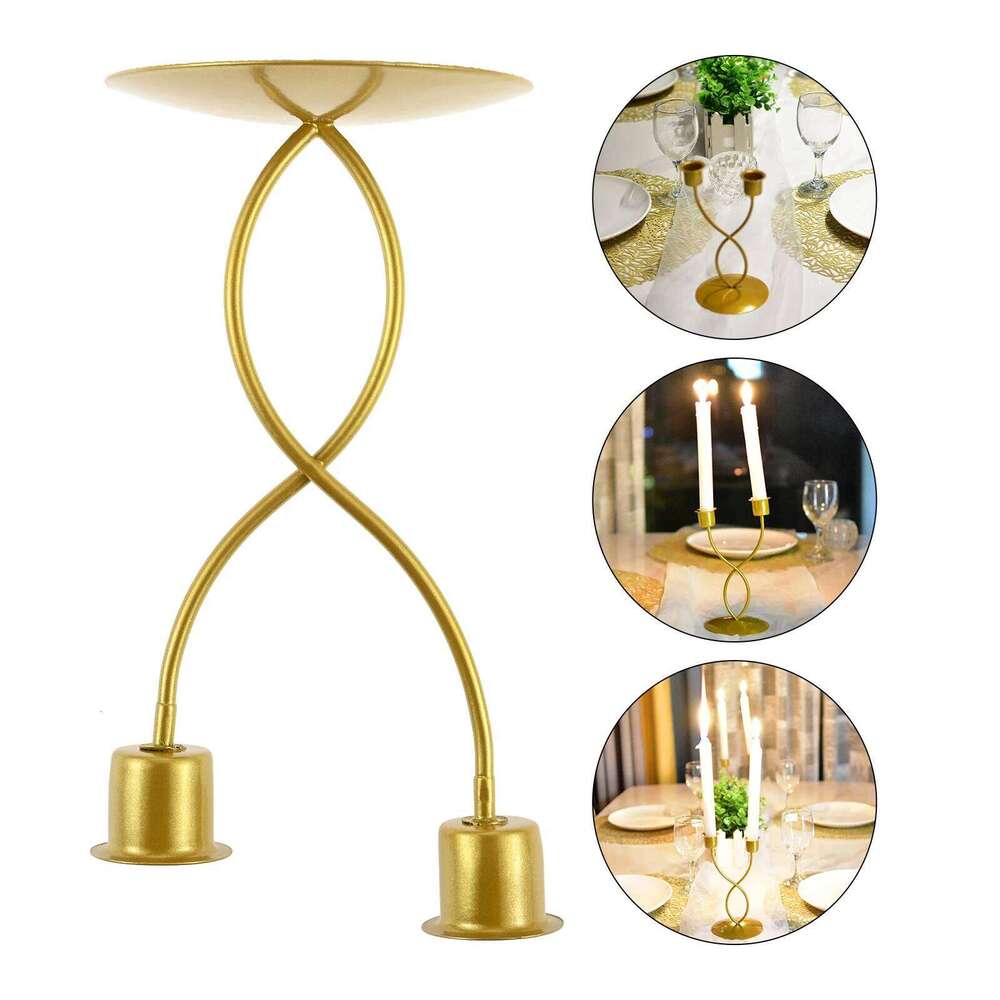 Gold Iron Candle Base with Two Cup Table Centerpiece Candlestick Holder for Mantel Fireplace Dining Desktop Home Decor Y260131
