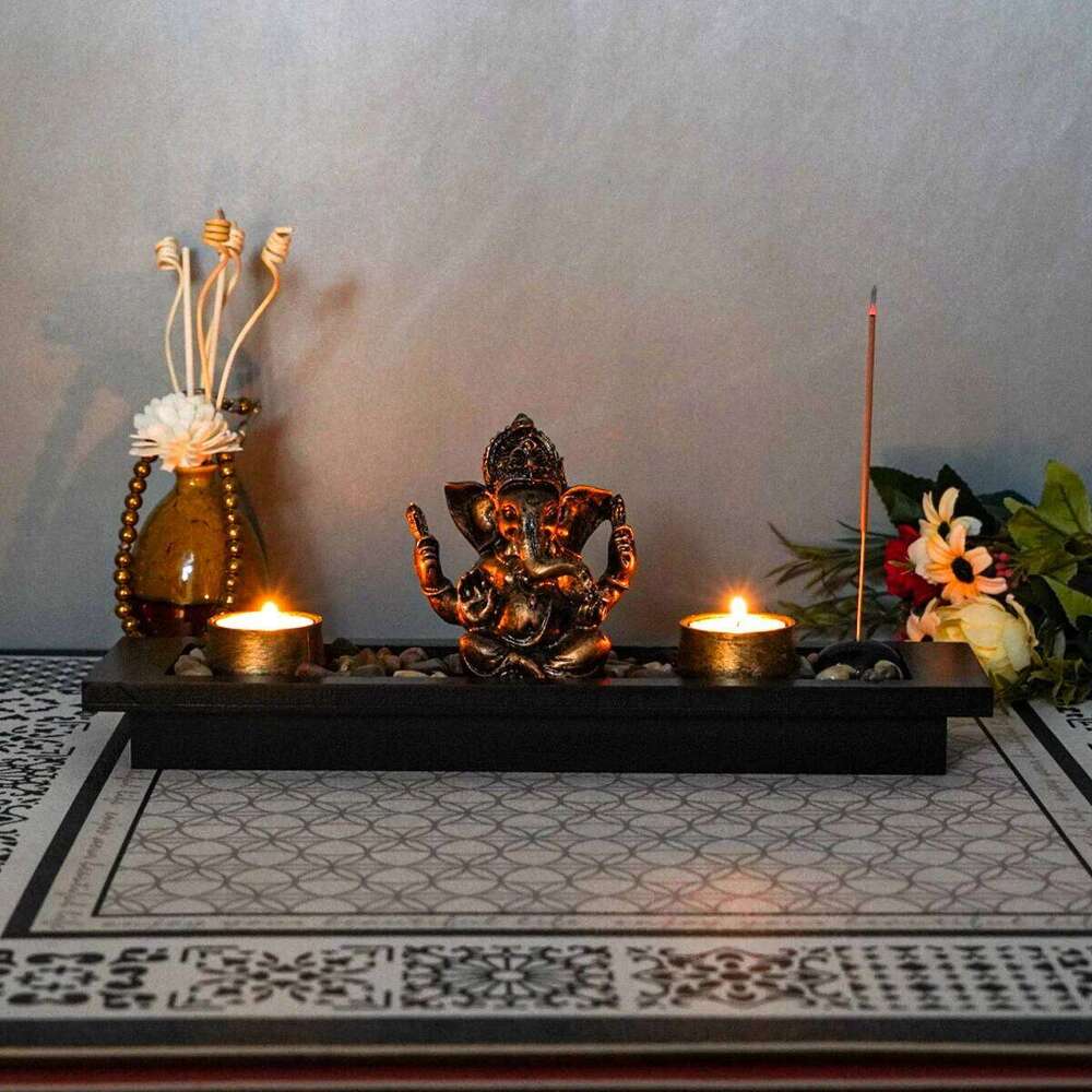 1PC Ganesh Candle Holder Set Fortune Decorations, Vintage Vibe Home Bedroom Decoration, Diwali Table Scented Candles Shi Y260131