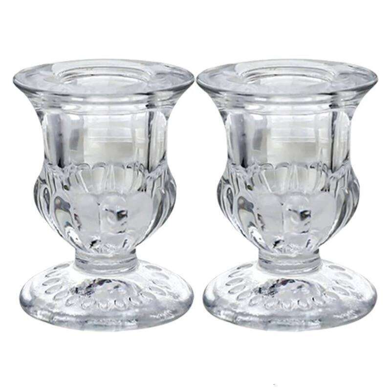 Modern Glass Taper Holder 2Pack, Clear Table Candlesticks for Intimate Weddings & Living Room Decoration Y260131