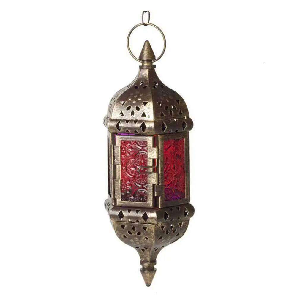 Iron Hanging Vintage Glass Moroccan Tea Light European Style Hollow Candle Holder For Garden Y260131