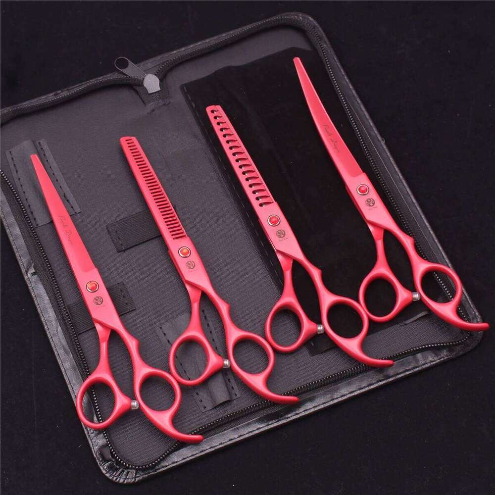 7.0 Pet Grooming Scissors Set Japanese Steel Straight Curved Dog Cat Cutting Thinning Shears Hair Comb Hemostatic Forceps Z3103 C260131