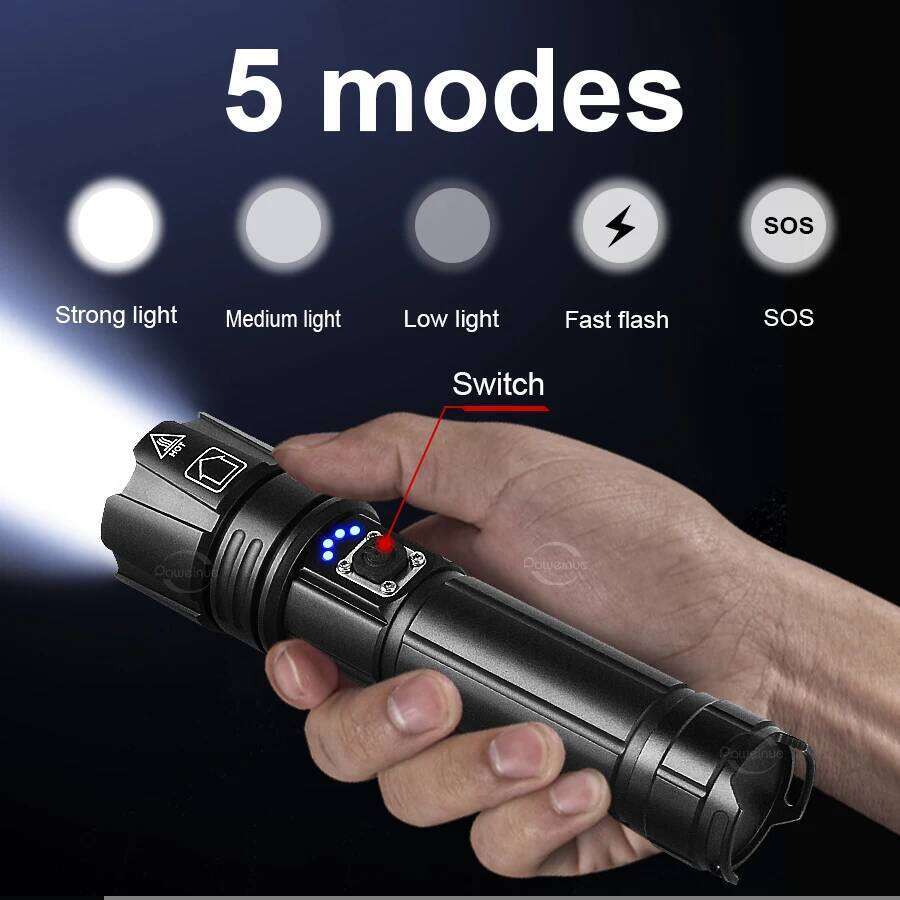 XHP390 Most Powerful Flashlight USB Rechargeable 10000LM LED High Power Tactical Lantern 2000M Long Range Camping Torch H260131