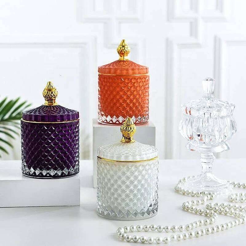 Luxury 10oz elegant Empty Candle vessels with lid For Wedding market Y260131
