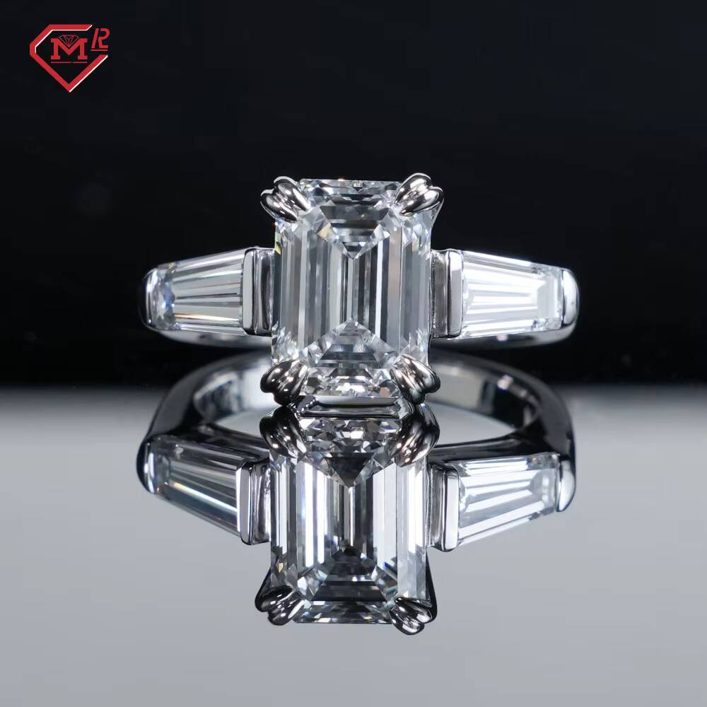 Real Lab Diamond Ring 925 Silver DVS1 Emerald Cut Engagement Wedding 3CT Lab Grown Diamond Ring