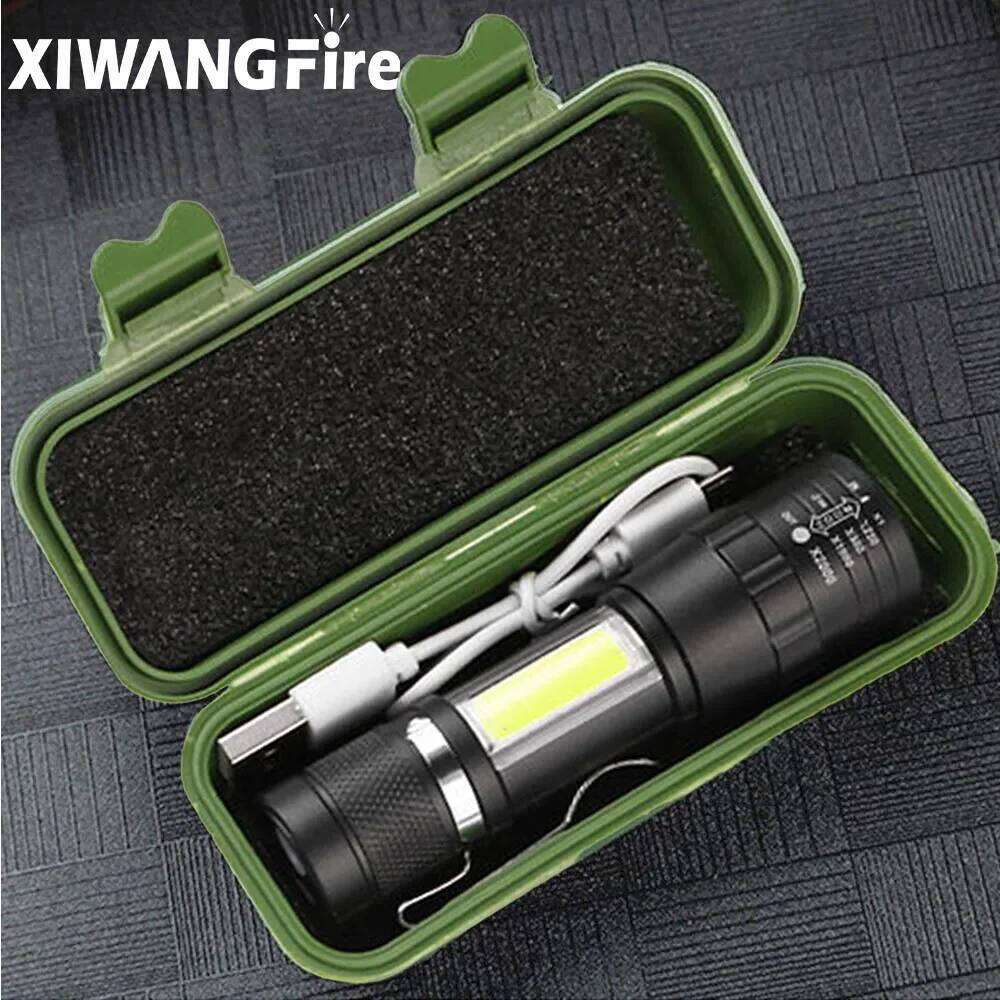 COB Light Rechargeable Portable LED Flashlight Built-in Battery Zoom Flash light 3 Mode Waterproof Emergency Torch H260131