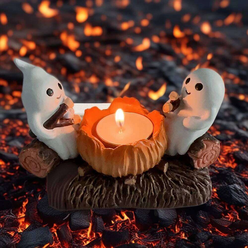 Ghost Flickering Night Without Candles Campfire Flicker Flame Halloween Holder Figurine Candle Decor Y260131